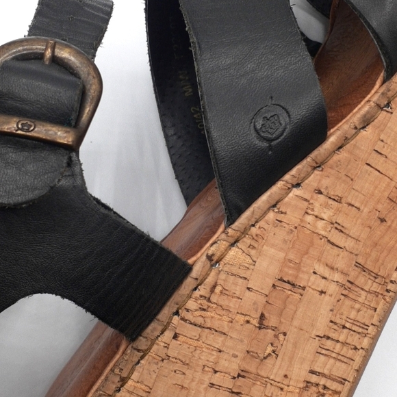 Born Leather Platform Wedge Sandals Black Size 10 US 42 EU - Picture 3 of 5